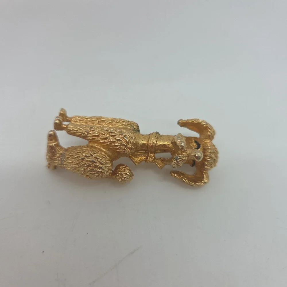 Vintage Poodle Dog Brooch Pin Gold Tone